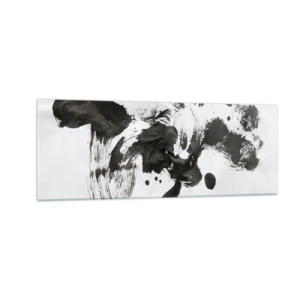 Obraz na szkle - Abstrakcyjna kompozycja czarnych plam na białym tle - 140x50cm - W szaleństwie metoda? - Nowoczesna dekoracja ścienna do salonu i sypialni ARTTOR