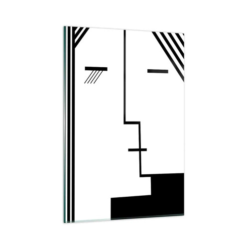Obraz na szkle - Geometryczna abstrakcja przedstawiająca pocałunek w czerni i bieli - 80x120cm - Po prostu pocałunek - Nowoczesna dekoracja ścienna do salonu i sypialni ARTTOR