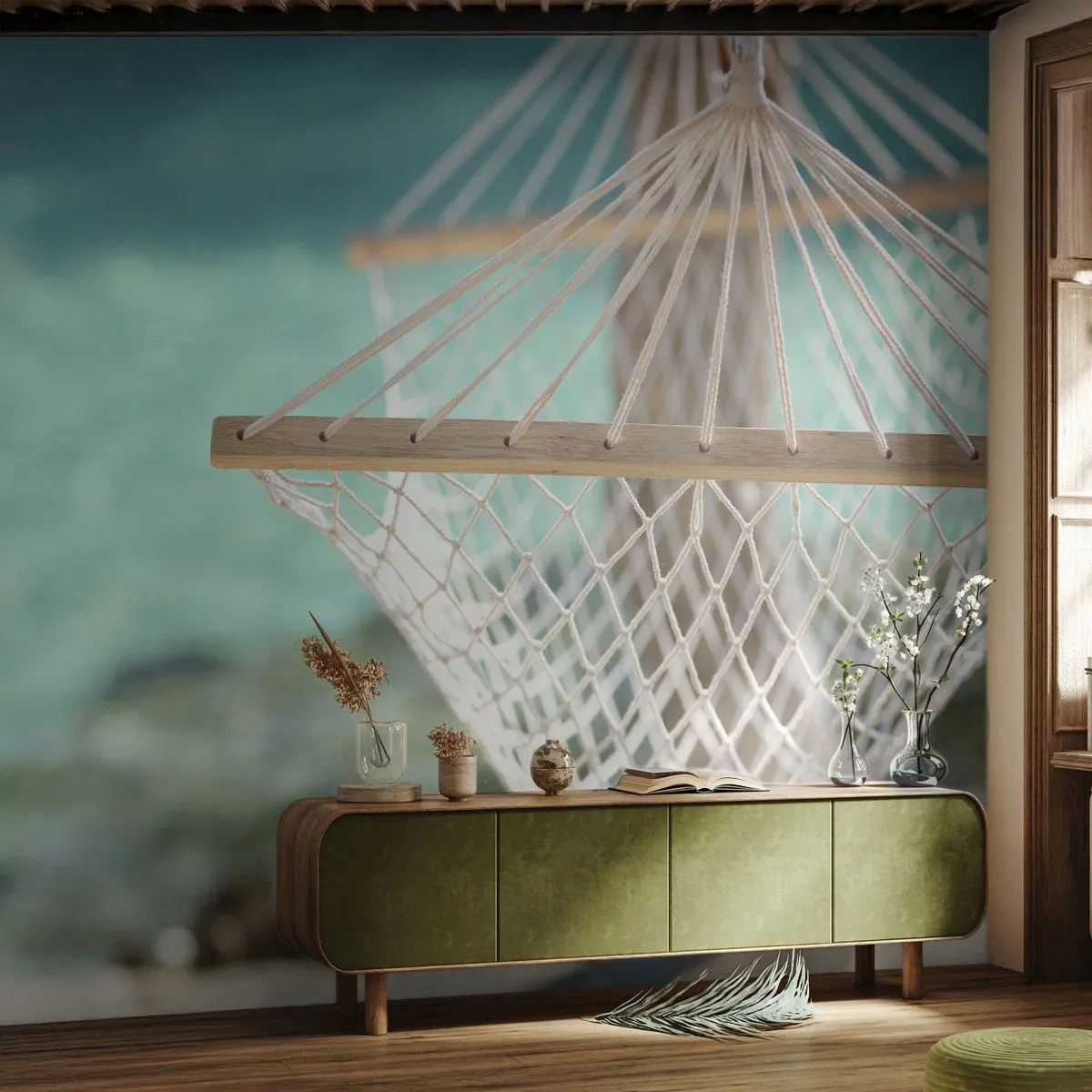 Fototapeta Samoprzylepna Deluxe Sticker - Czas relaksu - Hamak, Plaża, Podróże - 400x280 cm