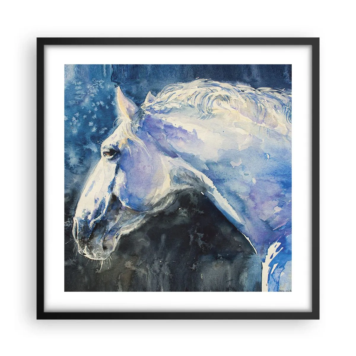Plakat w czarnej ramie - Portret w błękitnej poświacie - 50x50 cm