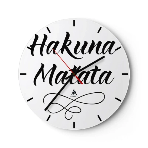 Zegar ścienny - Czarny napis Hakuna Matata na białym tle - 30x30cm - Najlepsza rada - Nowoczesna dekoracja ścienna do salonu, kuchni i sypialni ARTTOR