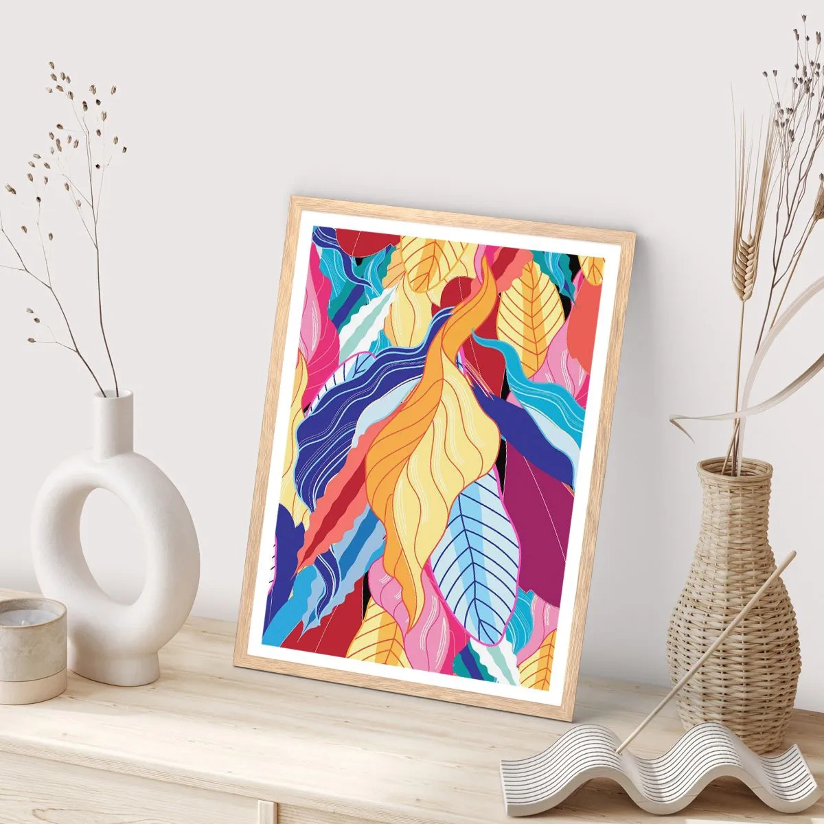 Plakat w ramie jasny dąb - Kolorowy bałagan - 30x40 cm