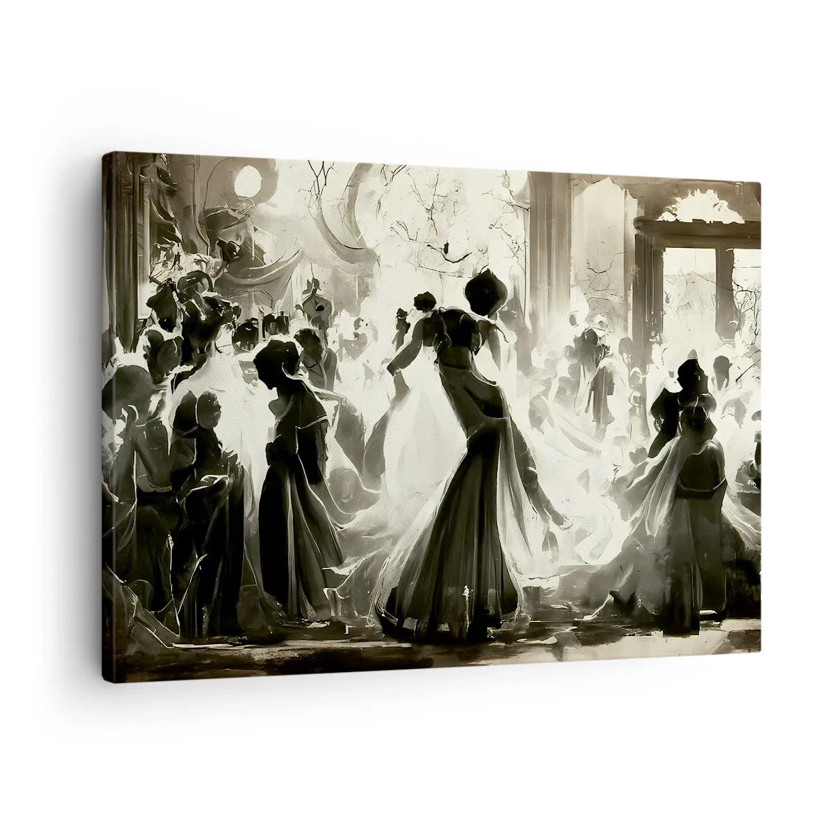 Obraz na płótnie - Bal w stylu retro w tonacji czarno-białej - 70x50cm - Wielka maskarada - Nowoczesna dekoracja ścienna do salonu i sypialni ARTTOR