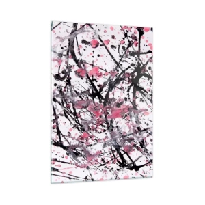 Obraz na szkle - Dynamiczne abstrakcyjne linie i różowe plamy na białym tle - 50x70cm - Ulotna natura życia - Nowoczesna dekoracja ścienna do salonu, kuchni i sypialni ARTTOR