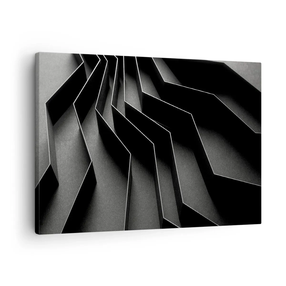 Obraz na płótnie - Czarno-biała abstrakcja z geometrycznymi strukturami - 70x50cm - Przestrzenny porządek - Nowoczesna dekoracja ścienna do salonu i sypialni ARTTOR