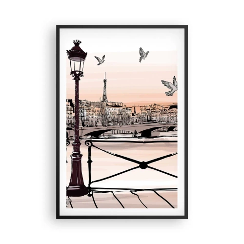 Plakat w czarnej ramie - Nad dachami Paryża - 61x91 cm