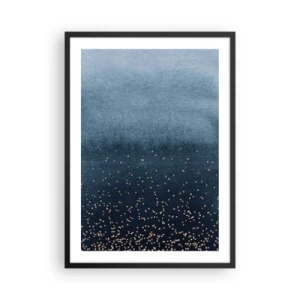 Plakat w czarnej ramie - Gradient w odcieniach niebieskiego z złotymi akcentami - 50x70cm - Kompozycja – niebieskie fazy - Nowoczesna dekoracja ścienna do salonu i sypialni ARTTOR
