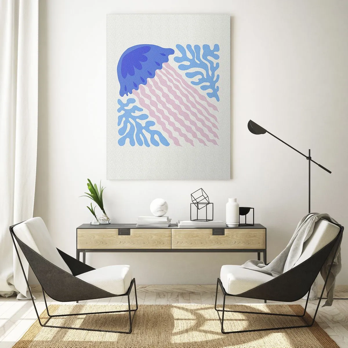 Obraz na szkle - Abstrakcyjna ilustracja meduzy w pastelowych odcieniach - 80x120cm - Jak z innego świata - Nowoczesna dekoracja ścienna do salonu i sypialni ARTTOR