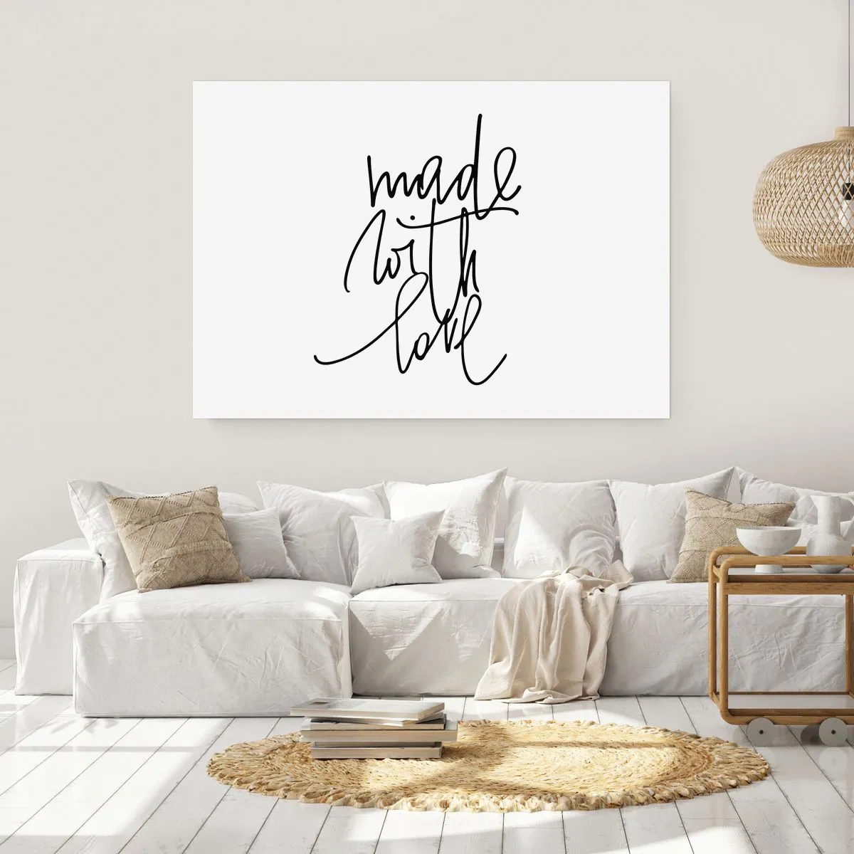 Plakat - Czarny napis "Made with love" na białym tle - 100x70cm - Najlepsza marka - Nowoczesna dekoracja ścienna do salonu i sypialni ARTTOR