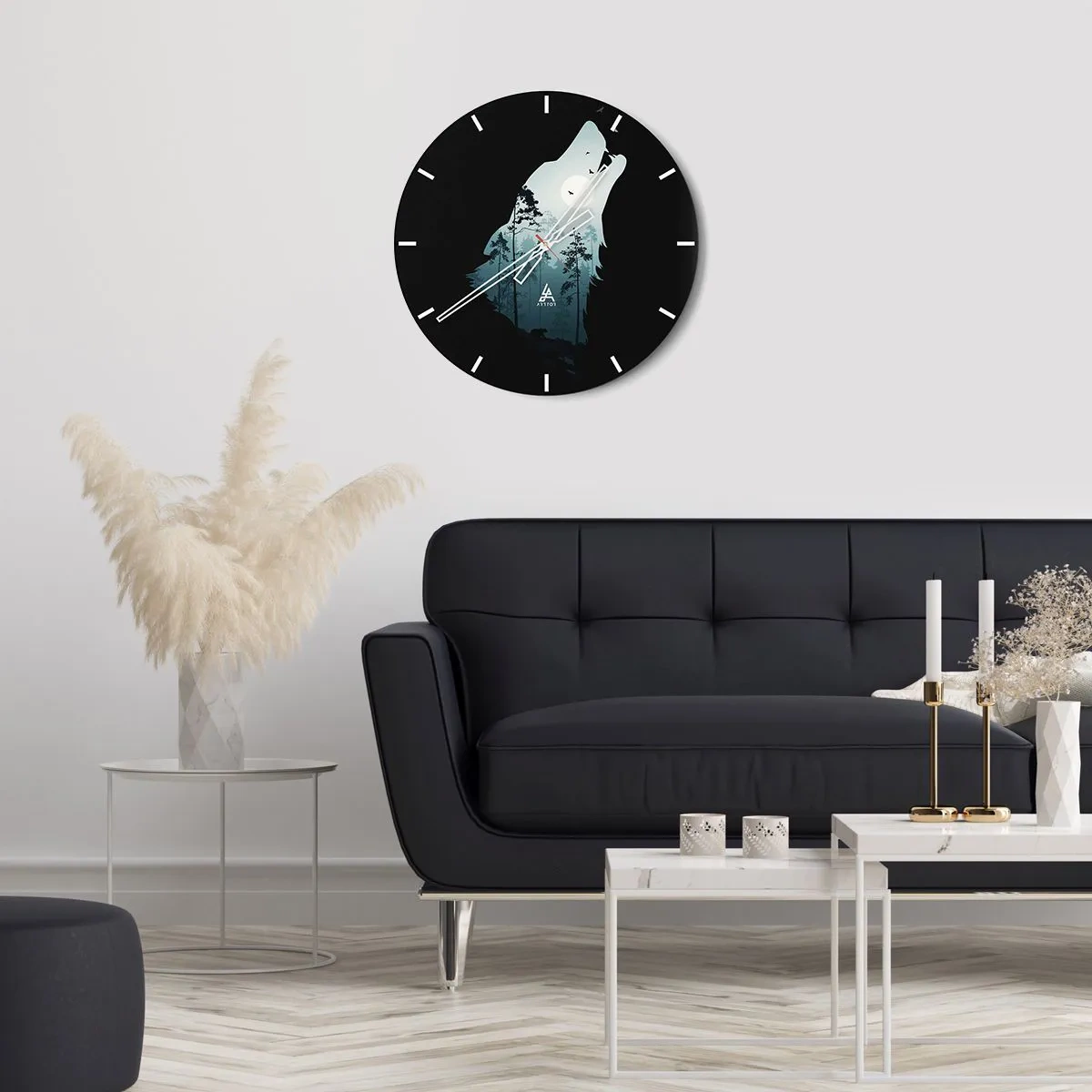 Zegar ścienny - Wilk wyłaniający się z lasu w świetle księżyca - 30x30cm - Głos leśnej nocy - Nowoczesna dekoracja ścienna do salonu, kuchni i sypialni ARTTOR