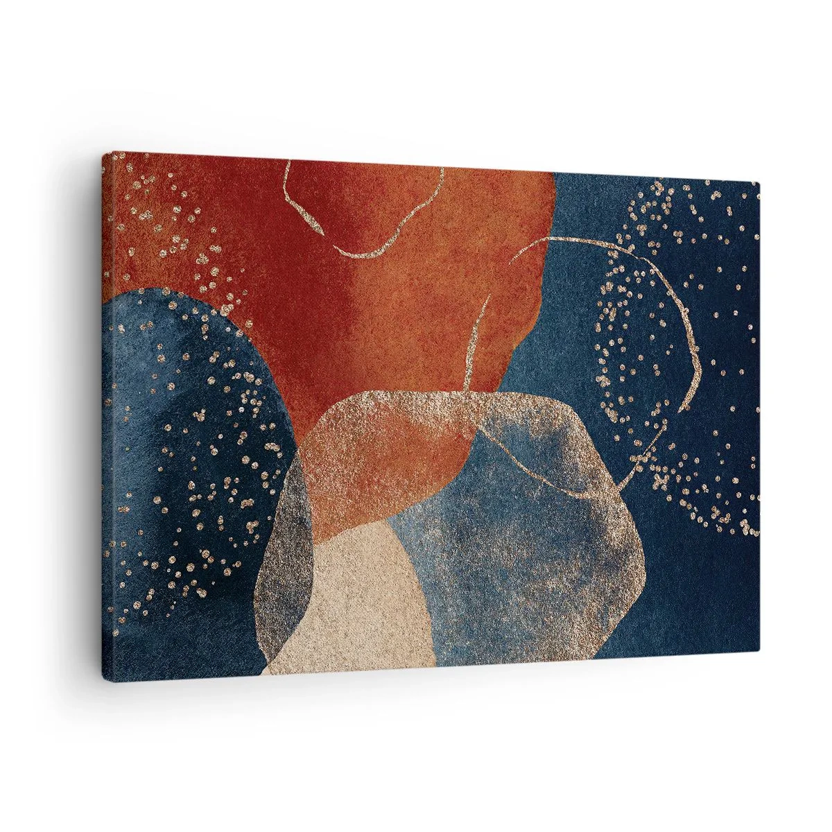 Obraz na płótnie - Abstrakcyjne kształty w odcieniach czerwieni i błękitu - 70x50cm - Lekkość bytu - Nowoczesna dekoracja ścienna do salonu i sypialni ARTTOR