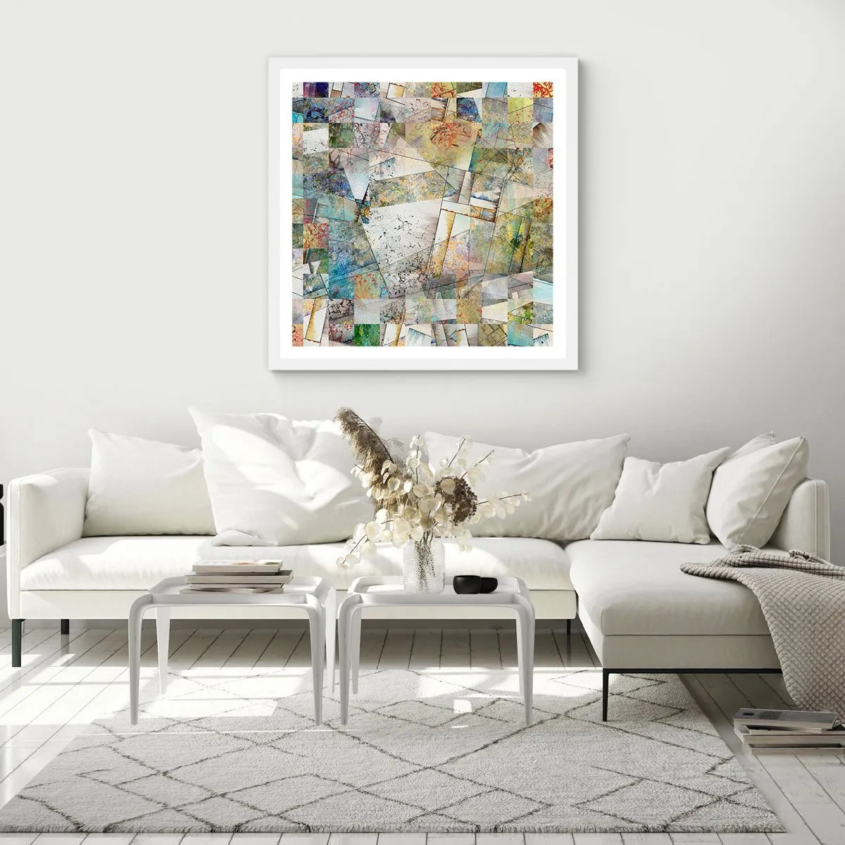 Plakat w białej ramie - Geometryczne przetasowanie - 40x40 cm