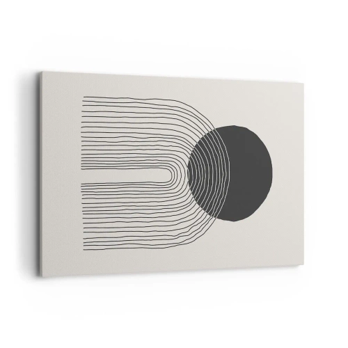 Obraz na płótnie - Abstrakcyjny wzór z liniami i czarnym kołem na jasnym tle - 120x80cm - Drżenie i pewność - Nowoczesna dekoracja ścienna do salonu, kuchni i sypialni ARTTOR