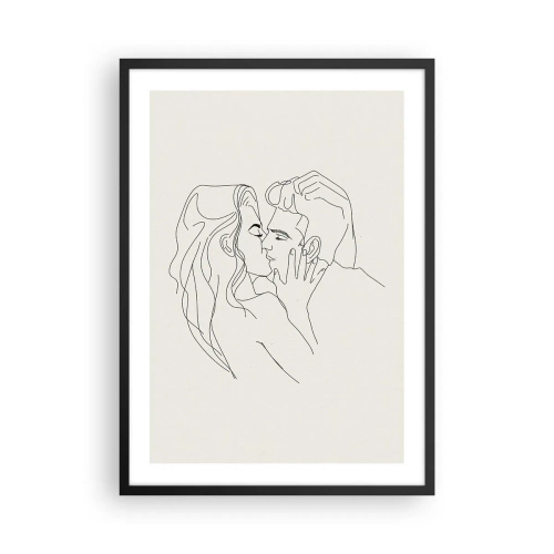 Plakat w czarnej ramie - Minimalistyczny rysunek zakochanej pary w delikatnych liniach - 50x70cm - Splątani uczuciem - Nowoczesna dekoracja ścienna do salonu i sypialni ARTTOR