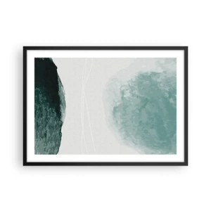 Plakat w czarnej ramie - Delikatna kompozycja abstrakcyjna w odcieniach zieleni z subtelnymi formami na jasnym tle - 70x50cm - Spotkanie z mgłą - Nowoczesna dekoracja ścienna do salonu i sypialni ARTTOR