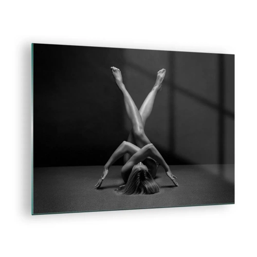 Obraz na szkle - Akt kobiecy w geometrycznej kompozycji ciała - 70x50cm - Geometria nagości - Nowoczesna dekoracja ścienna do salonu i sypialni ARTTOR