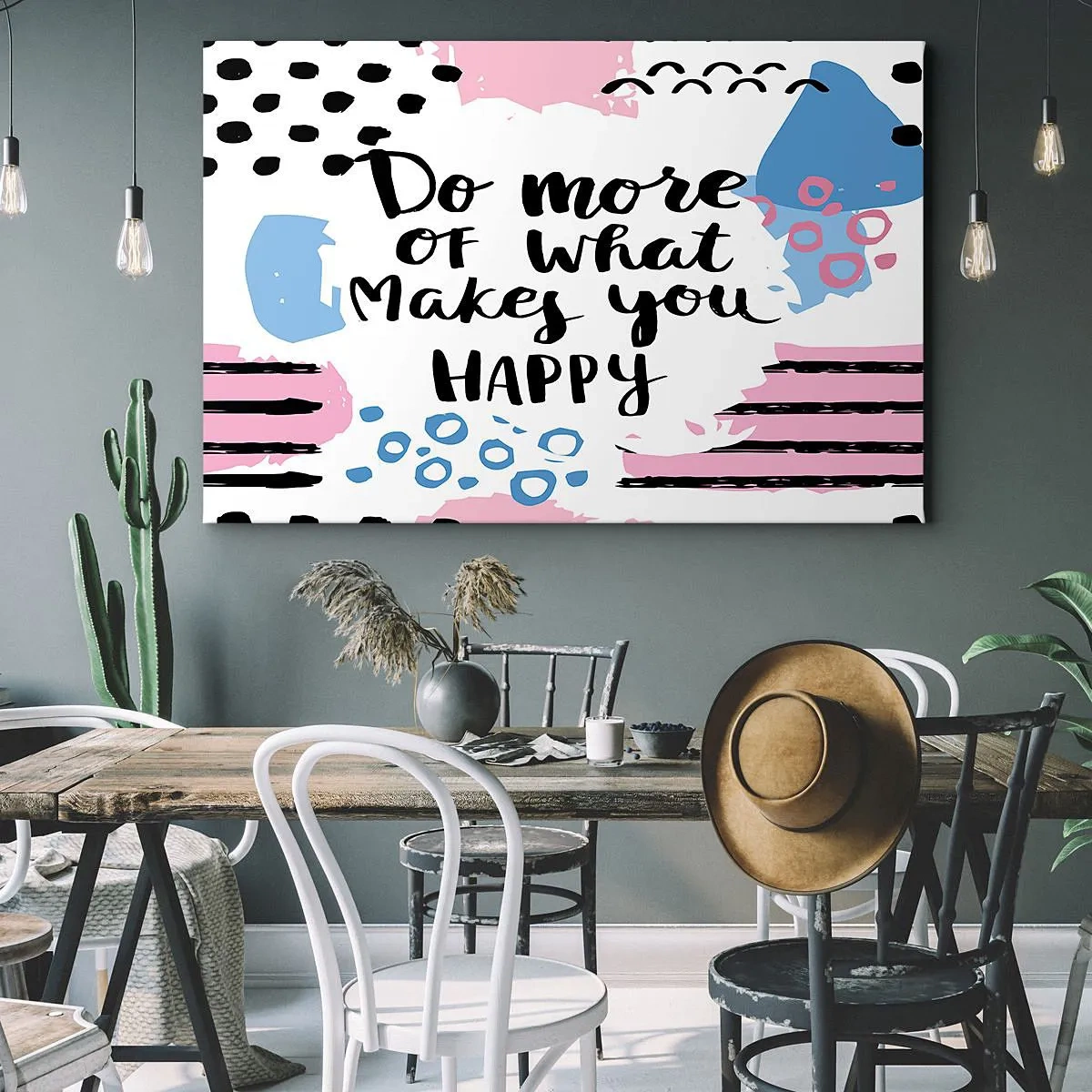 Obraz na płótnie - Plakat z napisem 'Do more of what makes you happy' - 70x50cm - Jak być szczęśliwym - Nowoczesna dekoracja ścienna do salonu i sypialni ARTTOR