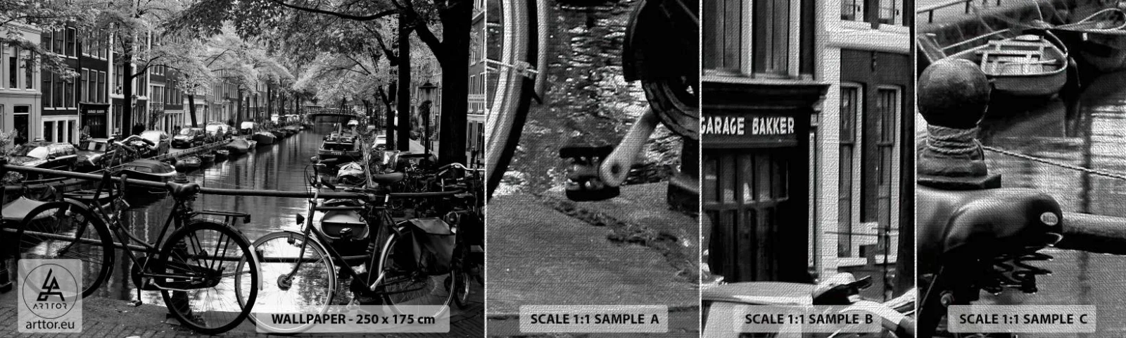 Fototapeta Próbka Premium Canvas - Bardzo holenderski widok - Amsterdam, Rower, Architektura - 100x30 cm