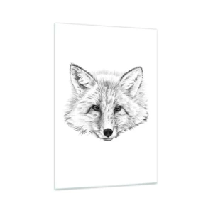 Obraz na szkle - Czarno-biały rysunek głowy lisa na białym tle - 70x100cm - Czy te oczy mogą kłamać? - Nowoczesna dekoracja ścienna do salonu i sypialni ARTTOR
