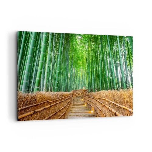 Obraz na płótnie - Ścieżka w gęstym bambusowym lesie - 120x80cm - Esencja azjatyckiej natury - Nowoczesna dekoracja ścienna do salonu, kuchni i sypialni ARTTOR
