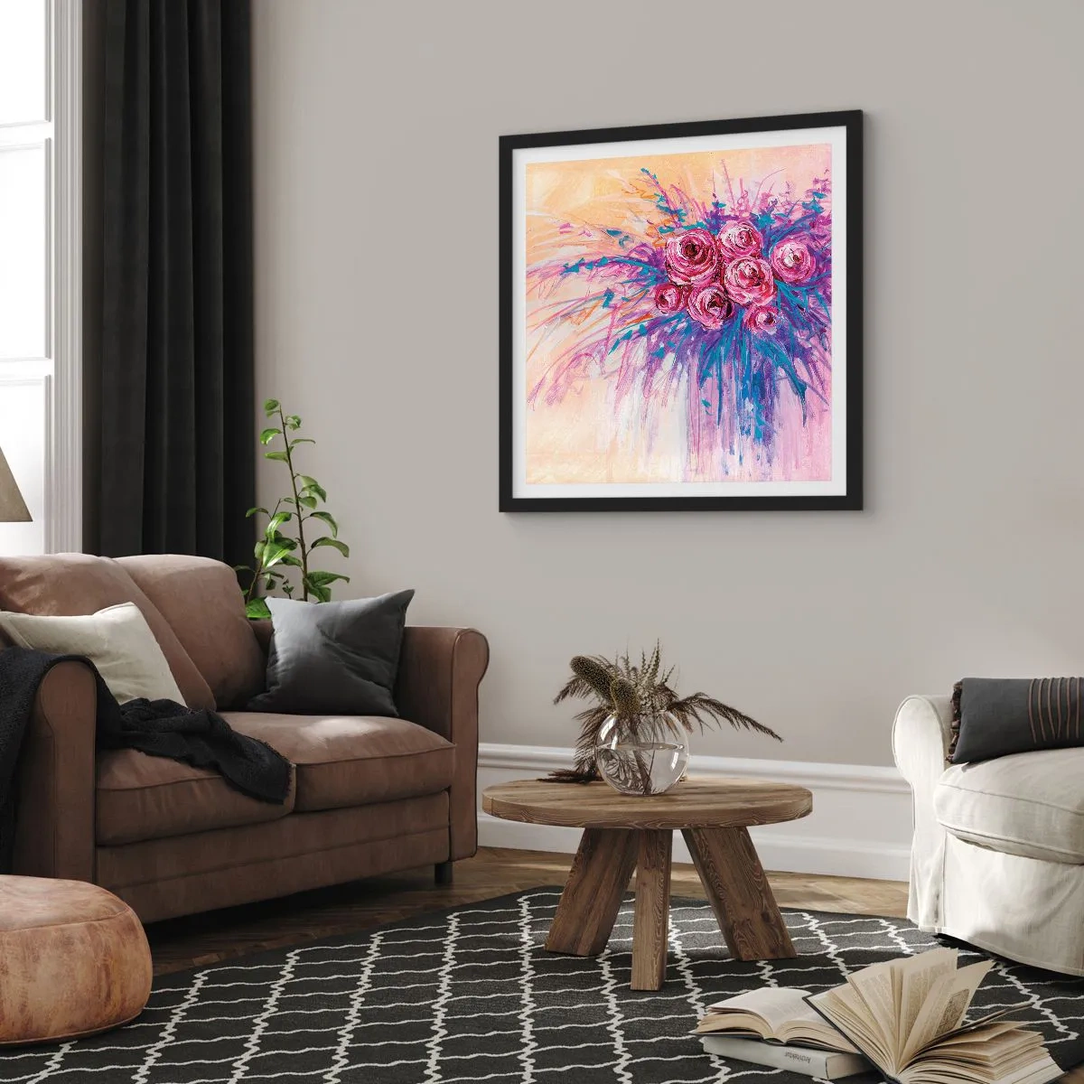Plakat w czarnej ramie - Różana fontanna - 30x30 cm