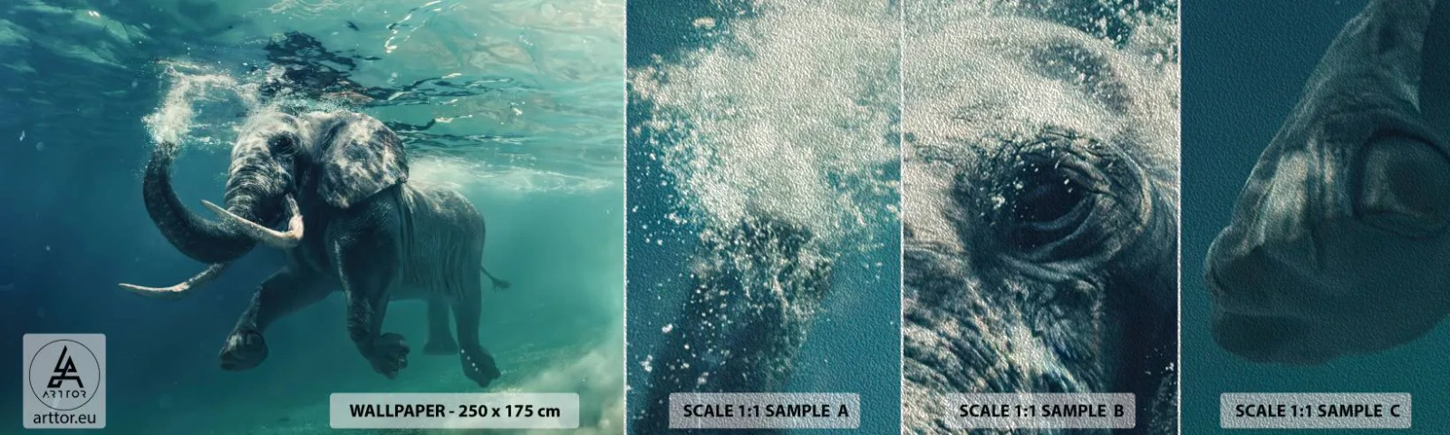 Fototapeta Próbka Premium Sand - Wszyscy lubią pływać - Abstrakcja, Słoń, Sztuka - 100x30 cm