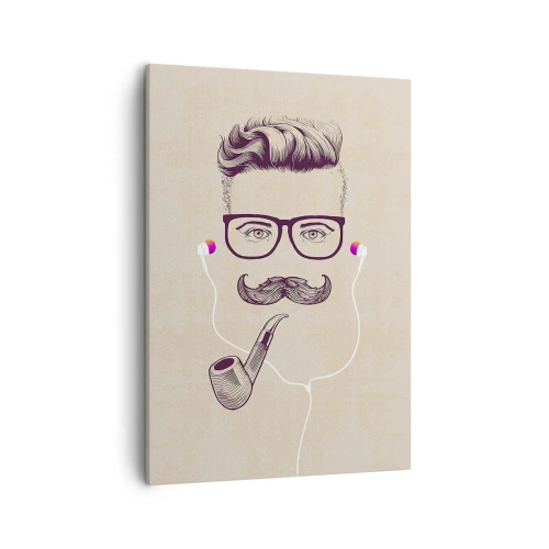 Obraz na płótnie - Hipsterska ilustracja z okularami, wąsami i fajką - 50x70cm - Prawdziwy mężczyzna? - Nowoczesna dekoracja ścienna do salonu, kuchni i sypialni ARTTOR