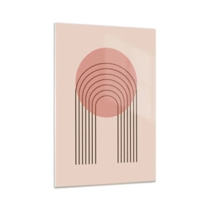 Obraz na szkle - Abstrakcyjny motyw z różowym okręgiem i liniami - 70x100cm - Nieodparte przyciąganie - Nowoczesna dekoracja ścienna do salonu i sypialni ARTTOR