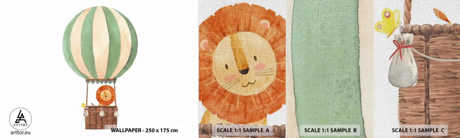 Fototapeta Próbka Premium Canvas - Podróże Leona - Balon, Lew, Dziecięcy - 100x30 cm