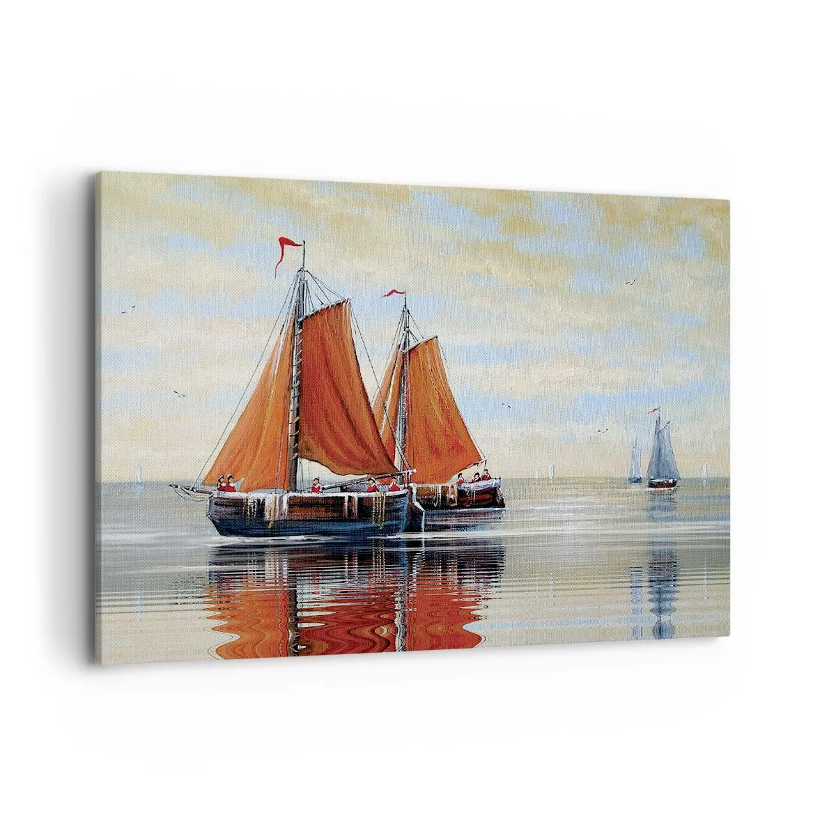 Obraz na płótnie - Dwumasztowe żaglówki na spokojnej wodzie - 120x80cm - Hej, żeglujże, żeglarzu… - Nowoczesna dekoracja ścienna do salonu, kuchni i sypialni ARTTOR