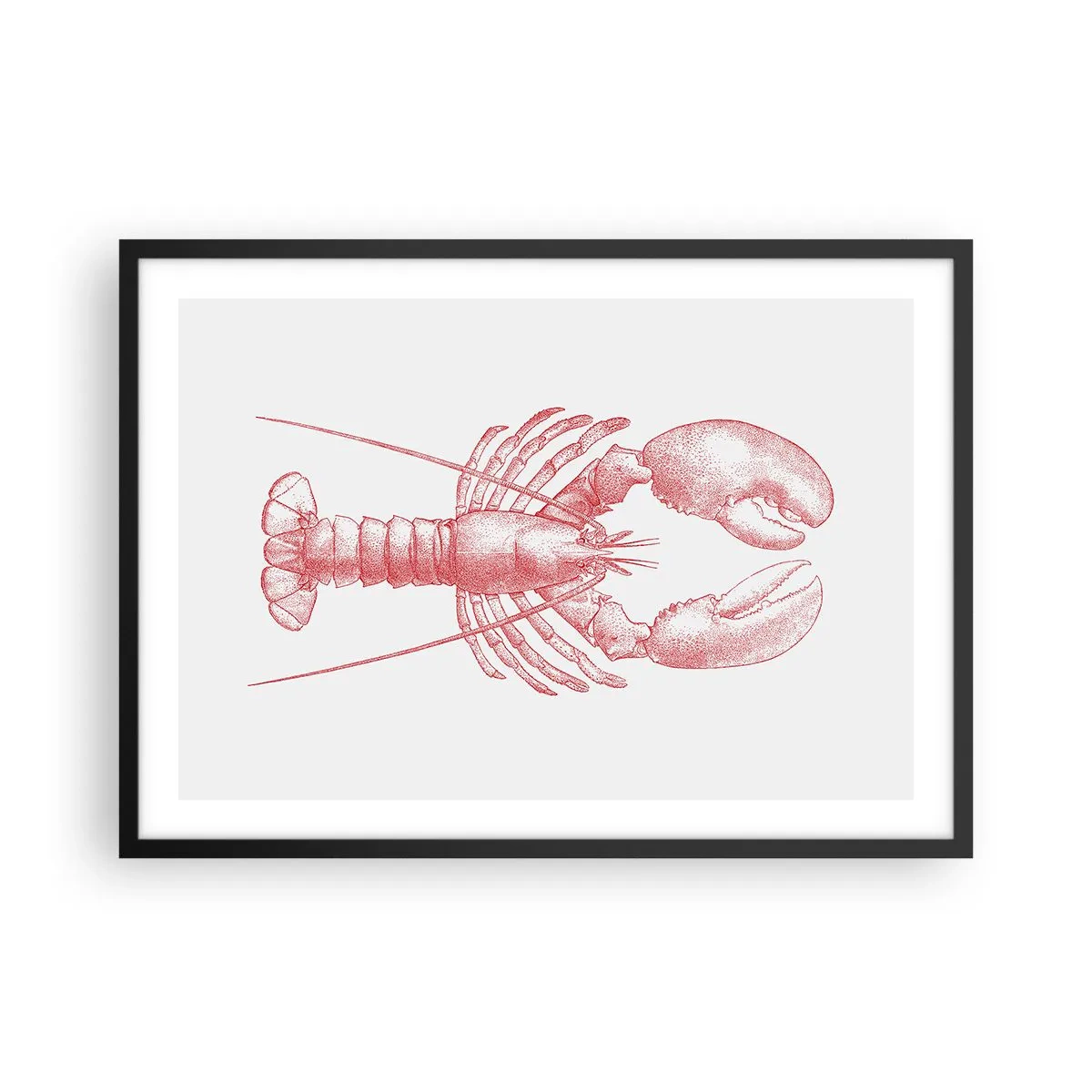 Plakat w czarnej ramie - Rysunek homara w czerwonym odcieniu - 70x50cm - Homar godny Homera - Nowoczesna dekoracja ścienna do salonu i sypialni ARTTOR