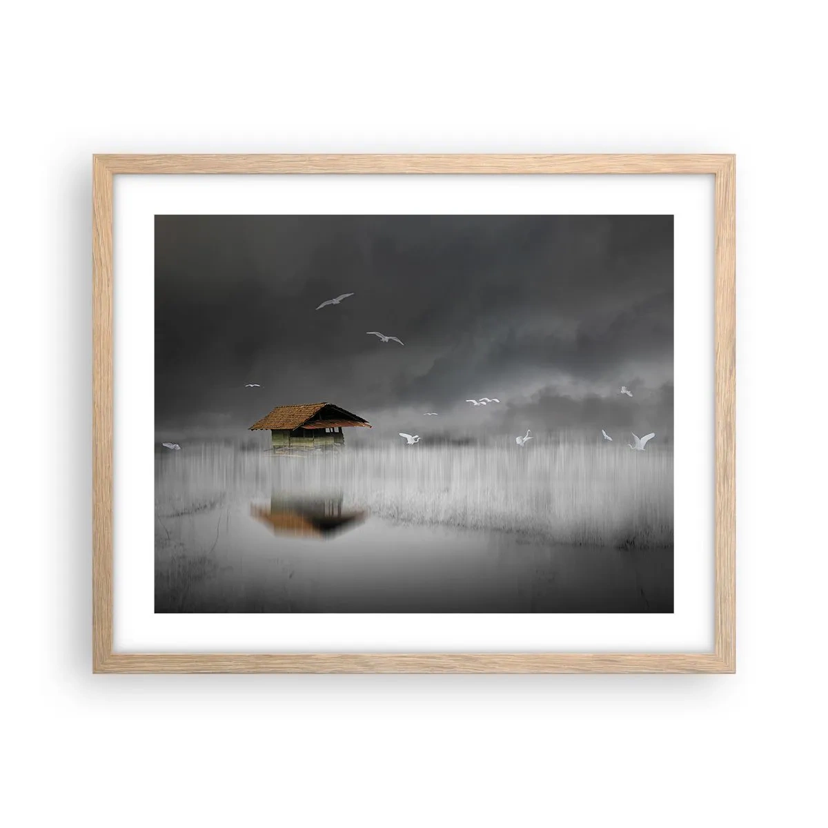 Plakat w ramie jasny dąb - Schronienie przed deszczem - 50x40 cm