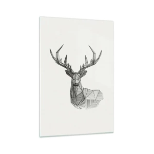 Obraz na szkle - Geometryczny wizerunek jelenia w minimalistycznym czarno-białym stylu - 70x100cm - Jeleń w kubistycznym stylu - Nowoczesna dekoracja ścienna do salonu i sypialni ARTTOR