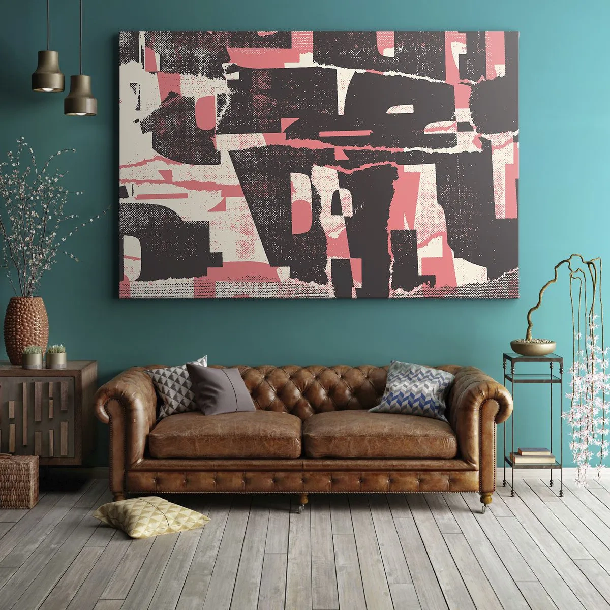 Obraz na płótnie - Abstrakcyjna kompozycja w odcieniach różu i brązu - 70x50cm - Cały ten zgiełk - Nowoczesna dekoracja ścienna do salonu i sypialni ARTTOR