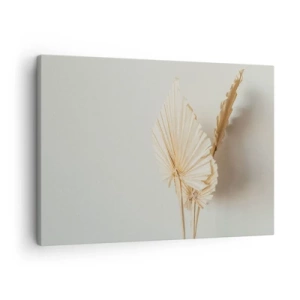 Obraz na płótnie - Suszone liście palmowe w minimalistycznej aranżacji - 70x50cm - Gdy potrzebne ukojenie - Nowoczesna dekoracja ścienna do salonu i sypialni ARTTOR