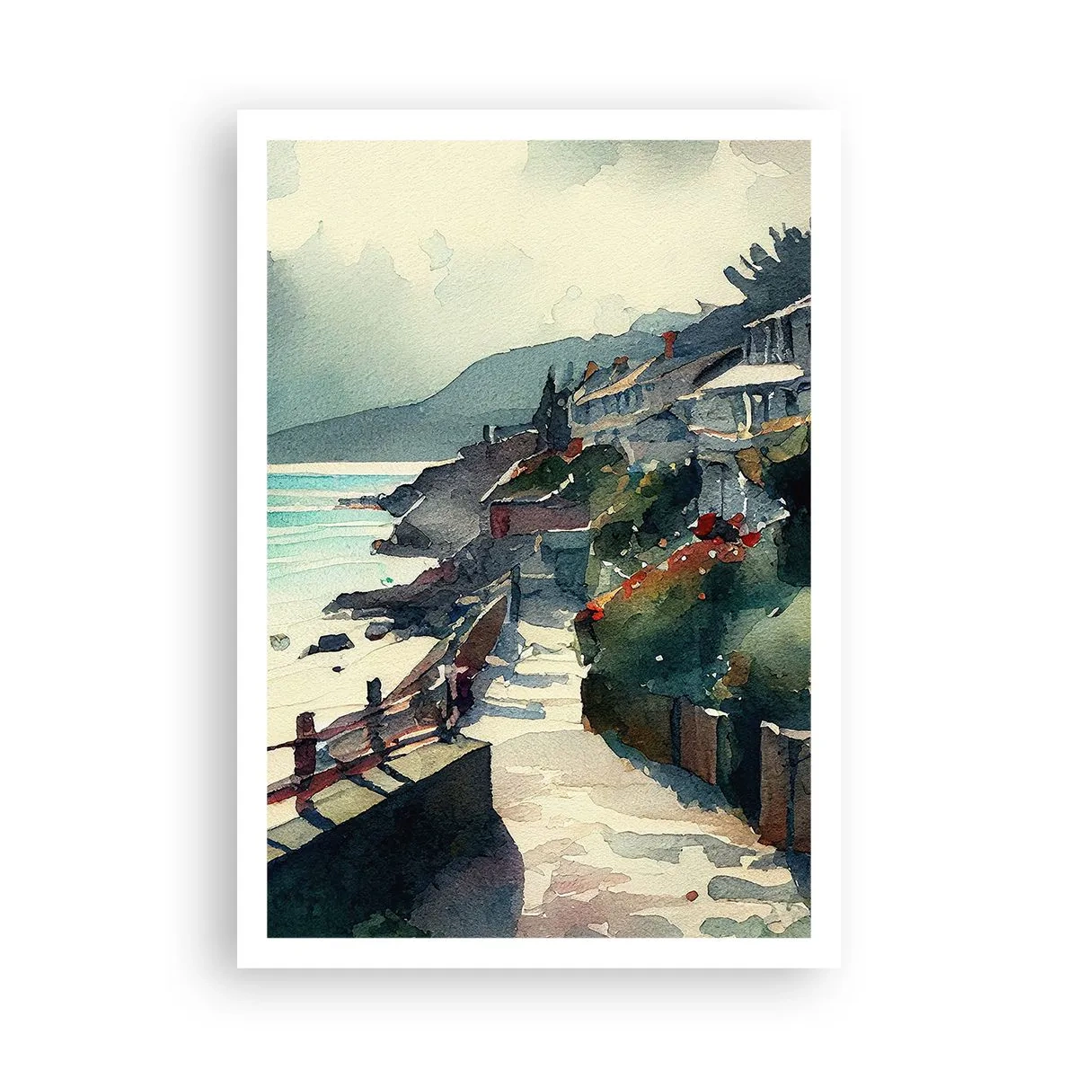 Plakat - Śródziemnomorskie miasteczko - 70x100 cm