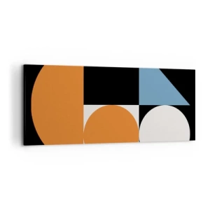 Obraz na płótnie - Geometryczny wzór z kolorowymi kształtami na czarnym tle - 120x50cm - Układ figurowy - Nowoczesna dekoracja ścienna do salonu i sypialni ARTTOR
