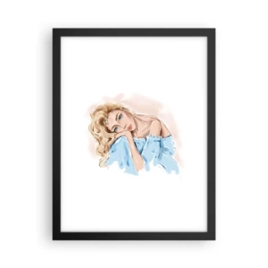 Plakat w czarnej ramie - Rozmarzona w błękicie - 30x40 cm