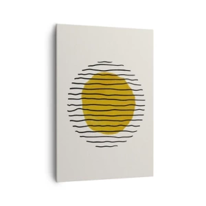 Obraz na płótnie - Minimalistyczny motyw z żółtym kołem i czarnymi liniami - 70x100cm - Abstrakcja drżąca od żaru - Nowoczesna dekoracja ścienna do salonu i sypialni ARTTOR