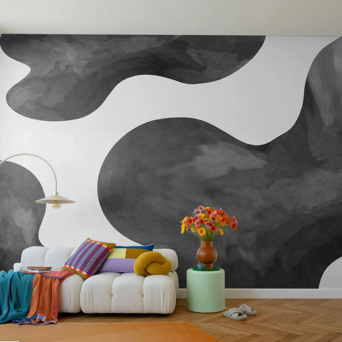 Fototapeta Premium Canvas - Abstrakcyjny wzór w odcieniach szarości i bieli - 100x70cm - Droga Mleczna - Nowoczesna dekoracja ścienna do salonu i sypialni ARTTOR