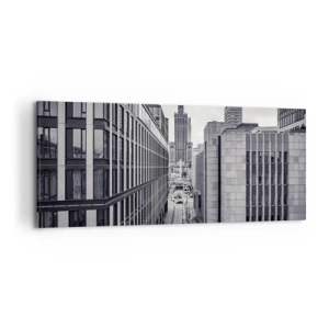 Obraz na płótnie - Panorama Warszawy z widokiem na Pałac Kultury i otaczające budynki - 120x50cm - Warszawska dolina - Nowoczesna dekoracja ścienna do salonu i sypialni ARTTOR