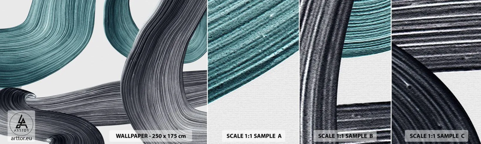 Fototapeta Próbka Standard Eco - Szmaragdowe i czarne szlaki - Farba, Pędzel, Minimalizm - 100x30 cm