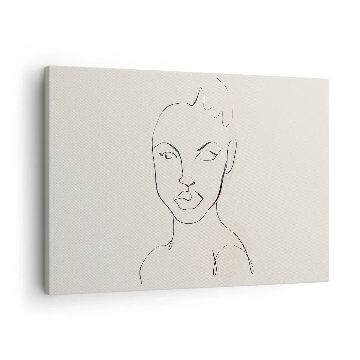 Obraz na płótnie - Minimalistyczny szkic twarzy kobiety - 70x50cm - Zarys zmysłowości - Nowoczesna dekoracja ścienna do salonu i sypialni ARTTOR