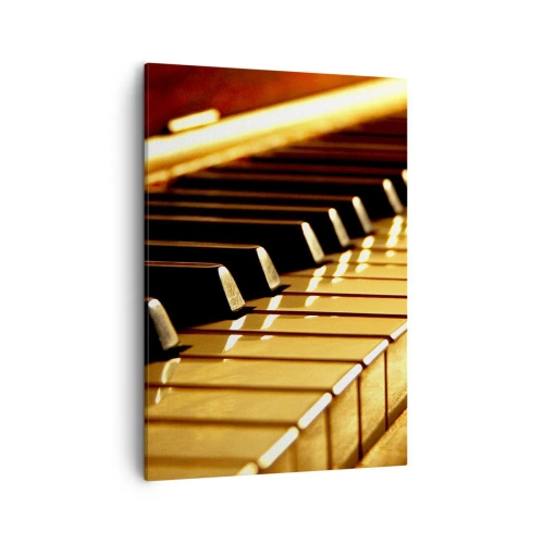 Obraz na płótnie - Klawisze fortepianu w złotym świetle - 50x70cm - Nieograniczone możliwości - Nowoczesna dekoracja ścienna do salonu, kuchni i sypialni ARTTOR