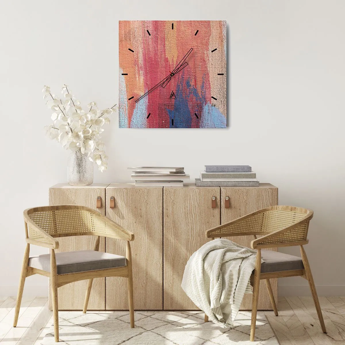 Zegar ścienny - Kolorowe abstrakcyjne pociągnięcia pędzla - 30x30cm - Spłynąć tęczą - Nowoczesna dekoracja ścienna do salonu i sypialni ARTTOR