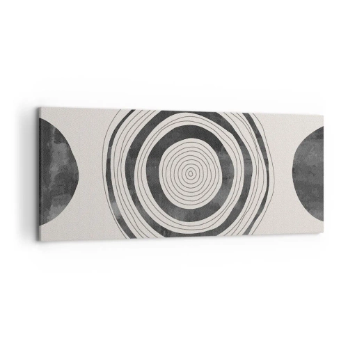 Obraz na płótnie - Minimalistyczne czarno-białe okręgi na jasnym tle - 120x50cm - Ważne to co pomiędzy - Nowoczesna dekoracja ścienna do salonu i sypialni ARTTOR