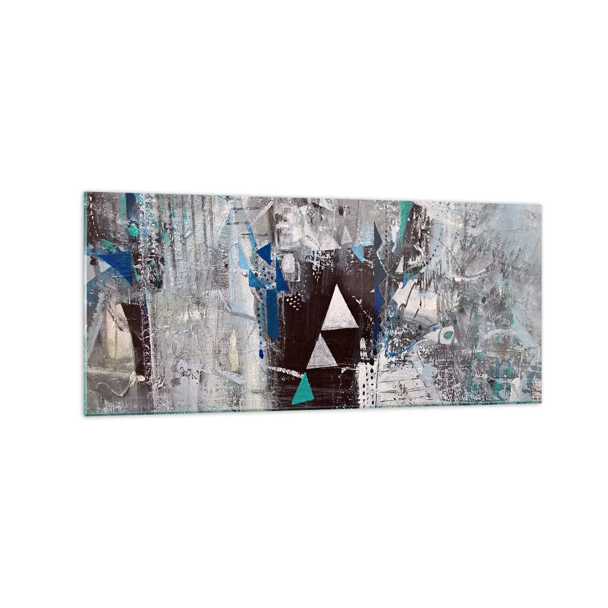 Obraz na szkle - Abstrakcyjna kompozycja z trójkątami i geometrycznymi wzorami - 120x50cm - Nadrzędny porządek trójkątów - Nowoczesna dekoracja ścienna do salonu i sypialni ARTTOR
