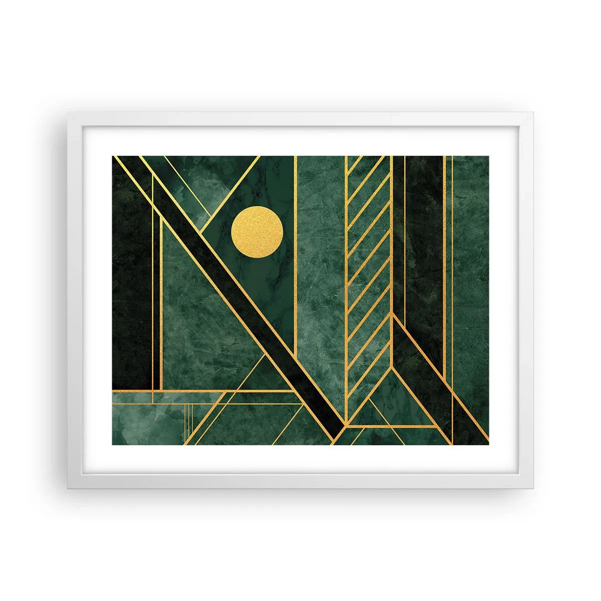 Plakat w białej ramie - Dynamika złota i lazuru - 50x40 cm