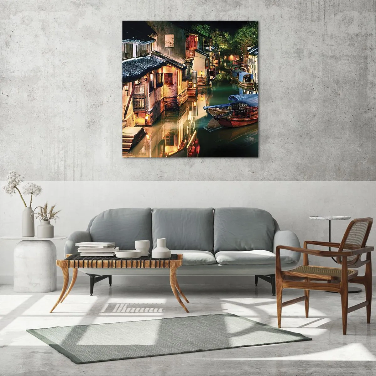 Obraz na szkle - Wieczór na chińskiej ulicy - 60x60 cm
