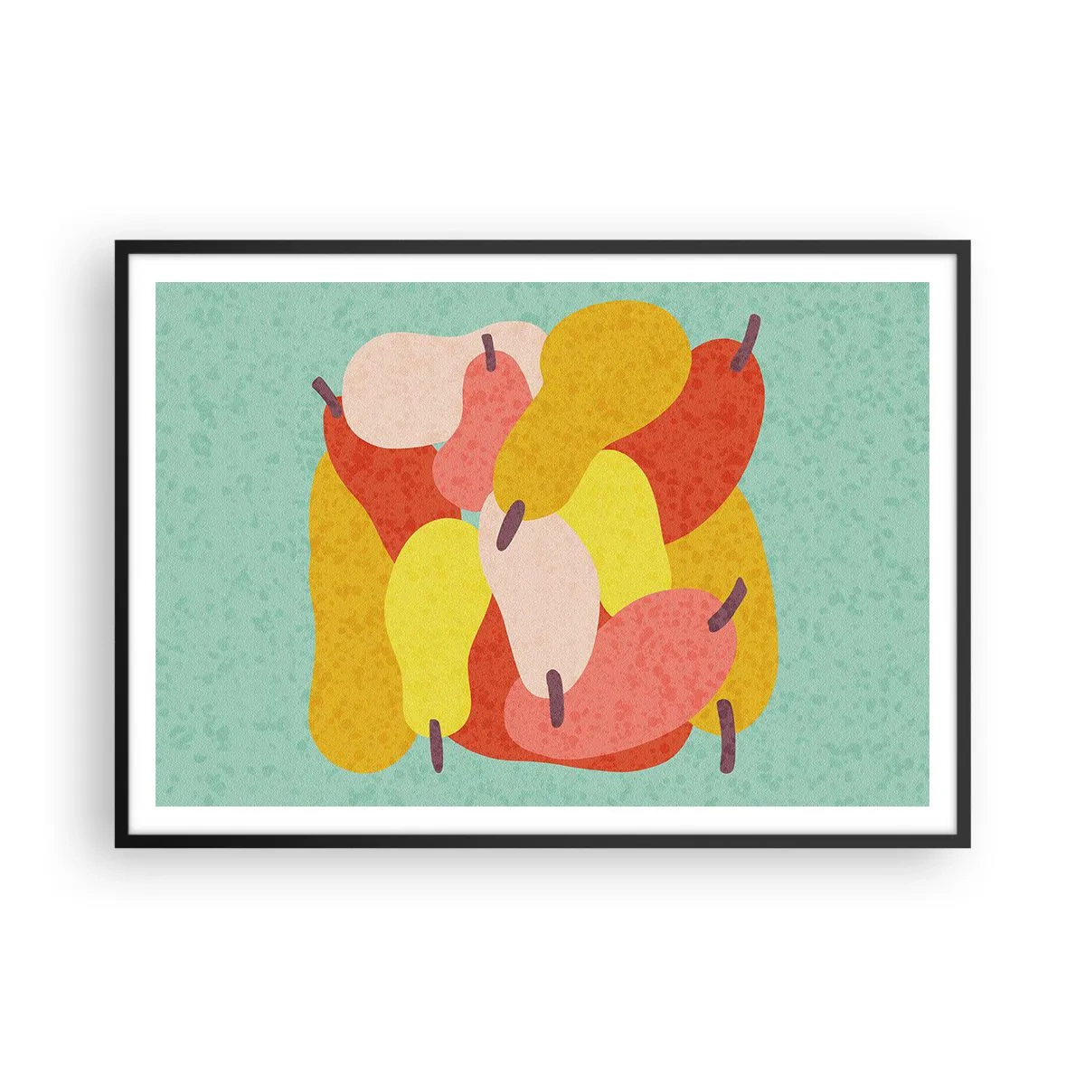 Plakat w czarnej ramie - Kolorowe abstrakcyjne gruszki na tle zielonym - 100x70cm - Spróbuj letniego słońca - Nowoczesna dekoracja ścienna do salonu i sypialni ARTTOR